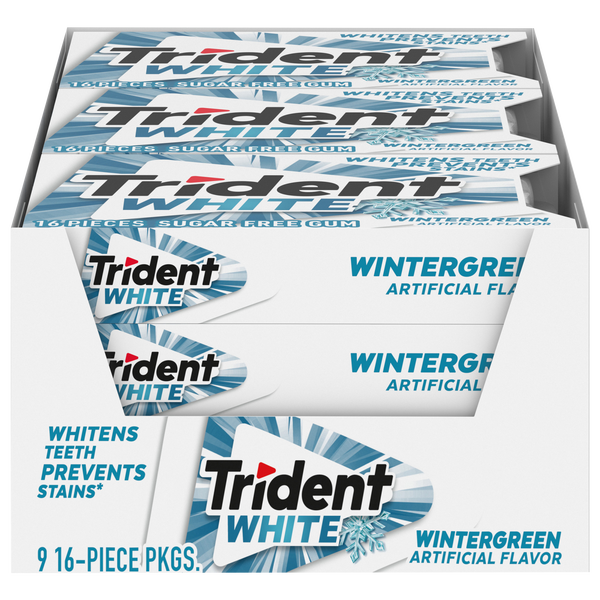 Trident White Sugar Free Gum, Wintergreen, 16 Pieces, 9 ct