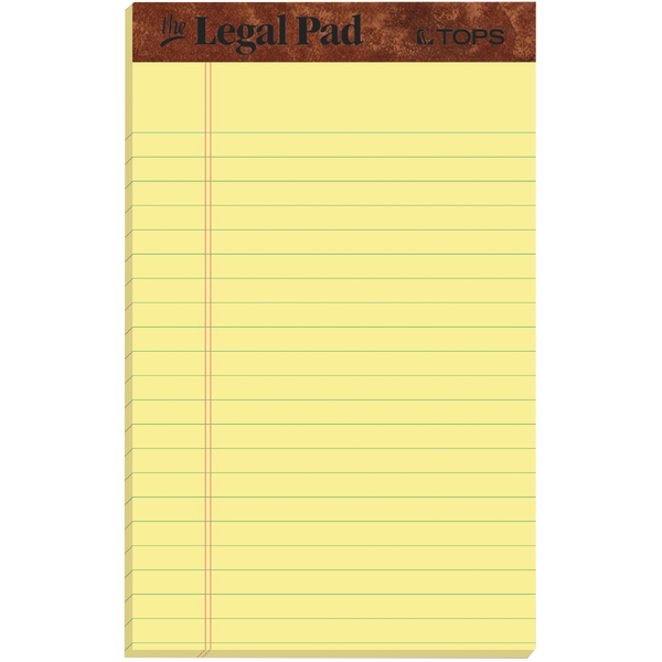 TOPS Notepad, Narrow Ruled, Canary Yellow, 5” x 8”, 50 Sheets, 12 Pads