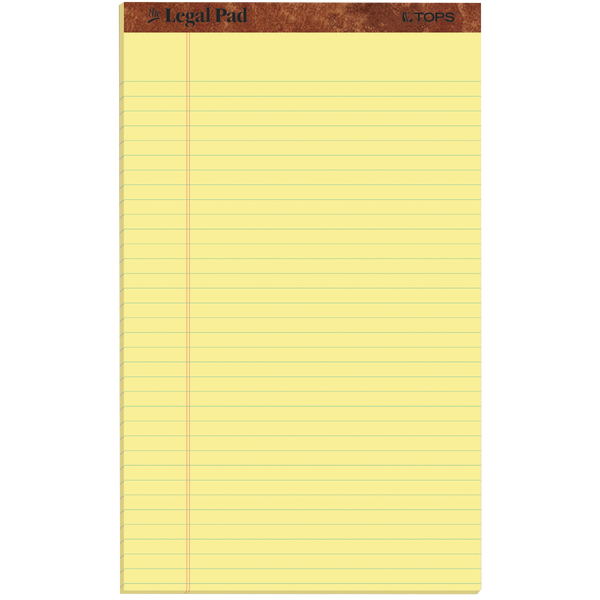 TOPS Notepad, Legal Ruled, Canary Yellow, 8-1/2" x 14", 50 Sheets, 12 Pads