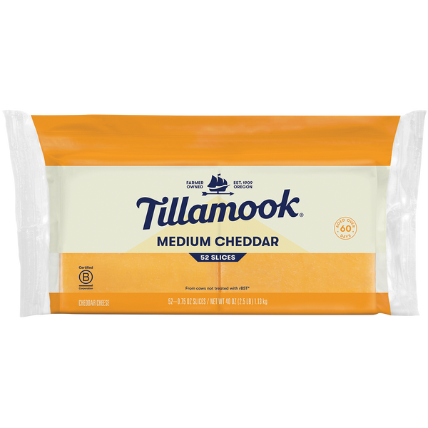 Tillamook Medium Cheddar Cheese, 52 Slices, 2.5 lbs