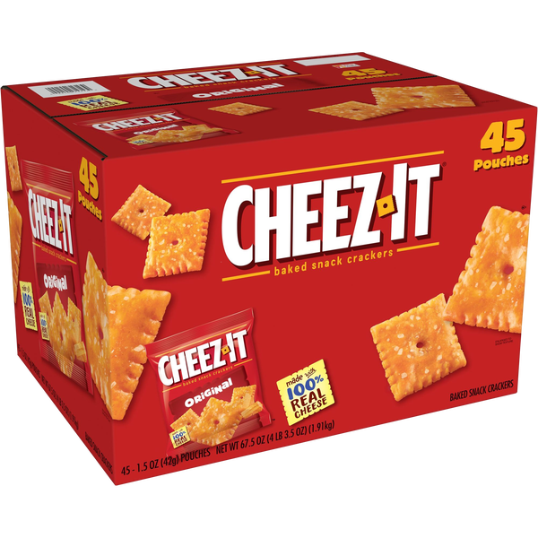 Cheez-It Baked Snack Crackers, Cheddar, 1.5 oz, 45 ct