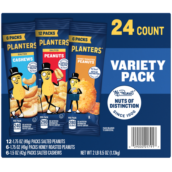 Planters Cashews and Peanuts, Variety Pack, 24 ct