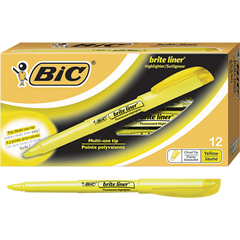 BIC Brite Liner Pen Highlighter, Chisel Tip, Fluorescent Yellow, 12 ct