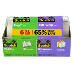 Scotch Magic Tape and Gift-Wrap Tape with Dispenser, 3/4" x 1100", Clear, 6 ct