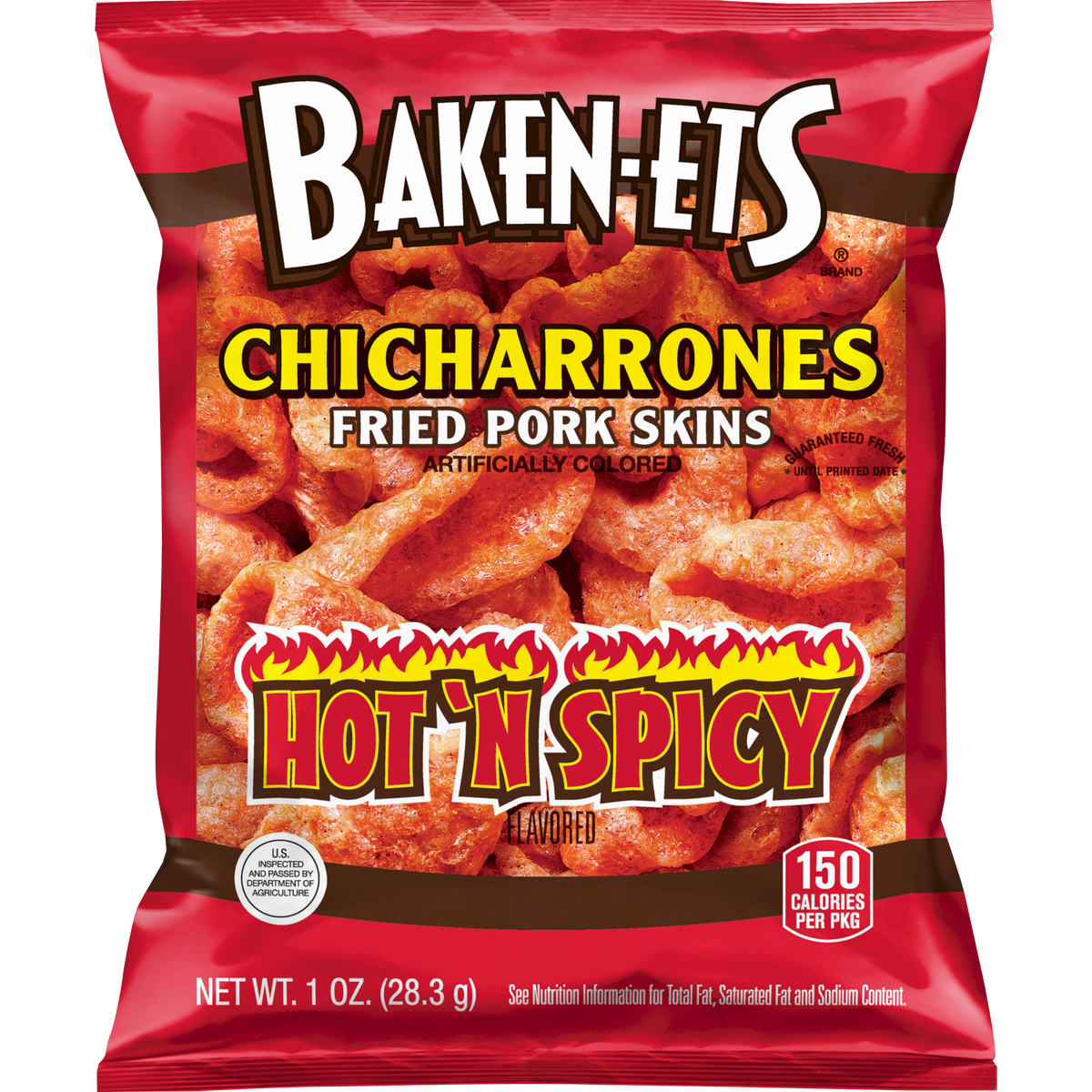 Baken-Ets Chicharrones Fried Pork Skins, Hot’n Spicy, 1 oz, 64 ct