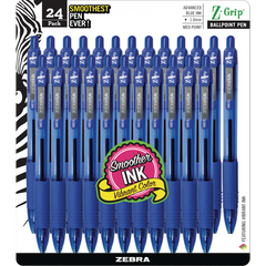 Zebra Z-Grip Retractable Ballpoint Pen, Medium Point 1.0mm, Blue Ink, 24 ct