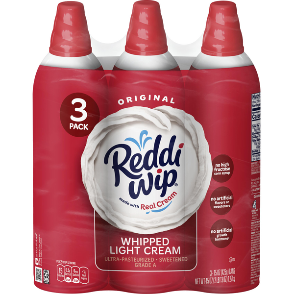 Reddi-wip Whipped Light Cream, Original, 15 oz, 3 ct