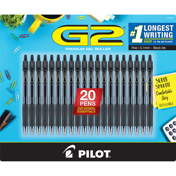 Pilot G2 Retractable Gel Pen, Fine Point 0.7mm, Black Ink, 20 ct