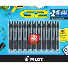 Pilot G2 Retractable Gel Pen, Fine Point 0.7mm, Black Ink, 20 ct