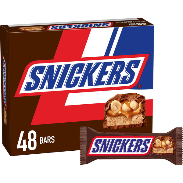 Snickers Peanut Chocolate Candy Bar, Full Size, 1.86 oz, 48 ct