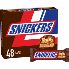 Snickers Peanut Chocolate Candy Bar, Full Size, 1.86 oz, 48 ct