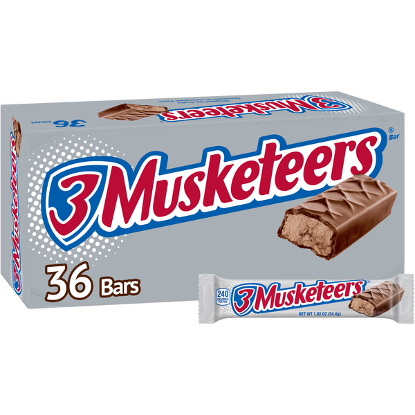 3 Musketeers Chocolate Candy Bar, Full Size, 1.92 oz, 36 ct