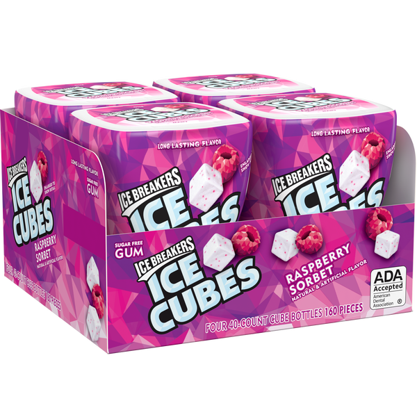 Ice Breakers Ice Cubes Sugar Free Gum, Raspberry Sorbet, 40 pieces, 4 ct