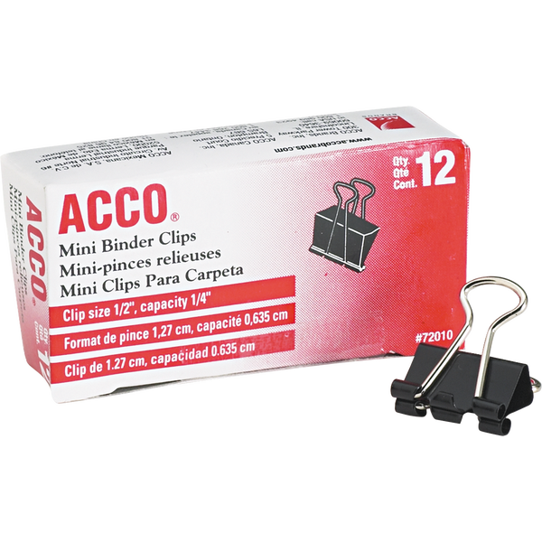 ACCO 1/2" Mini Binder Clips, 12 ct