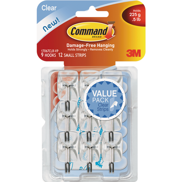 Command Hooks and Adhesives, Clear, 9 ct