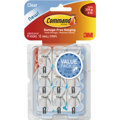 Command Hooks and Adhesives, Clear, 9 ct