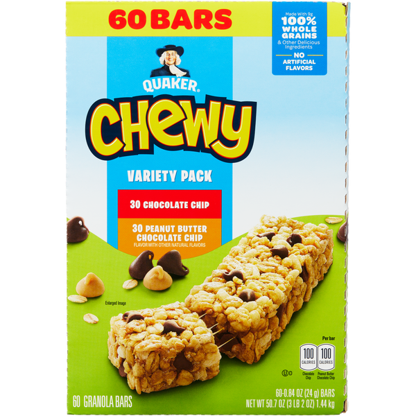 Quaker Chewy Granola Bar, Variety Pack, 0.84 oz, 60 ct