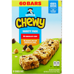 Quaker Chewy Granola Bar, Variety Pack, 0.84 oz, 60 ct