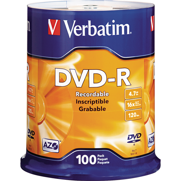 Verbatim 16x DVD-R Disc, 4.7GB / 120 Minute Capacity, 100 ct