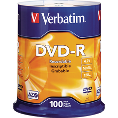 Verbatim 16x DVD-R Disc, 4.7GB / 120 Minute Capacity, 100 ct