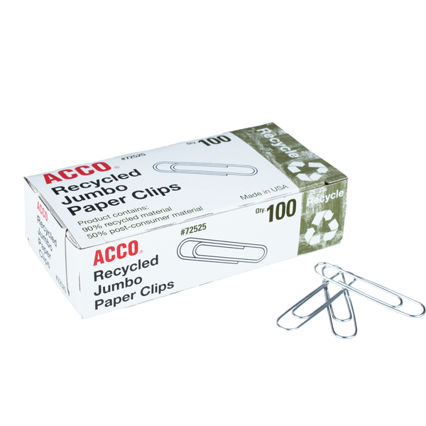 ACCO Recycled Jumbo Paper Clips, 1000 ct