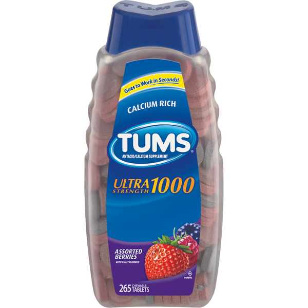 TUMS Antacid with Calcium, Ultra Strength 1000mg, Assorted Berries, 265 ct