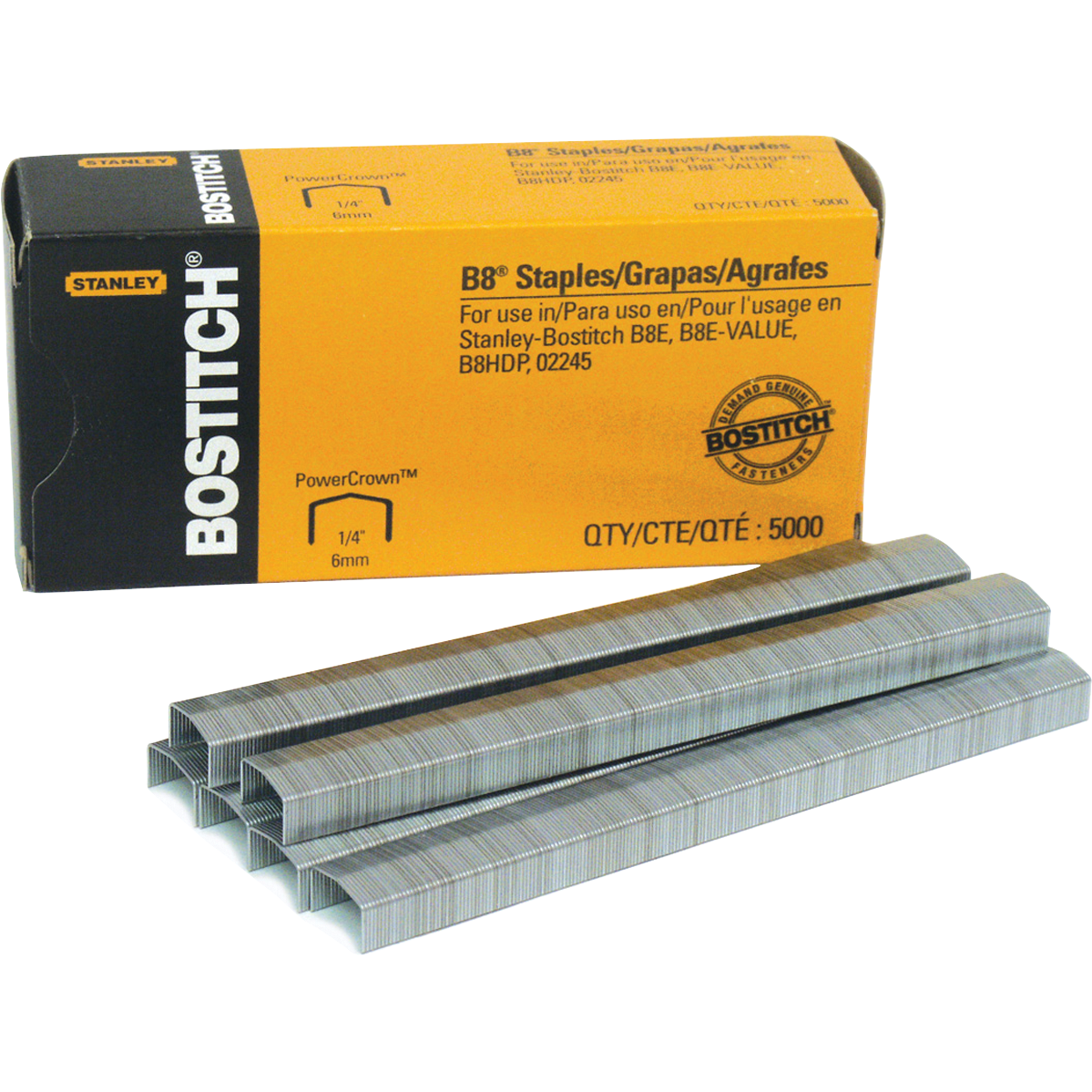 Bostitch Full Strip B8 Staples, 1/4" Leg Length, 5000 ct