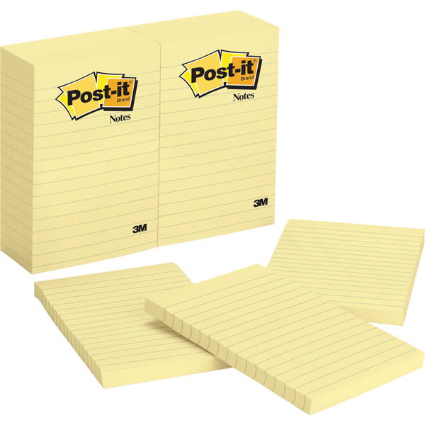 Post-it Notes, 4" x 6", Canary Yellow, Lined, 100 Sheets, 12 Pads