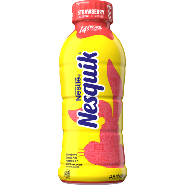 Nesquik Low-Fat Milk, Strawberry, 14 fl oz, 12 ct