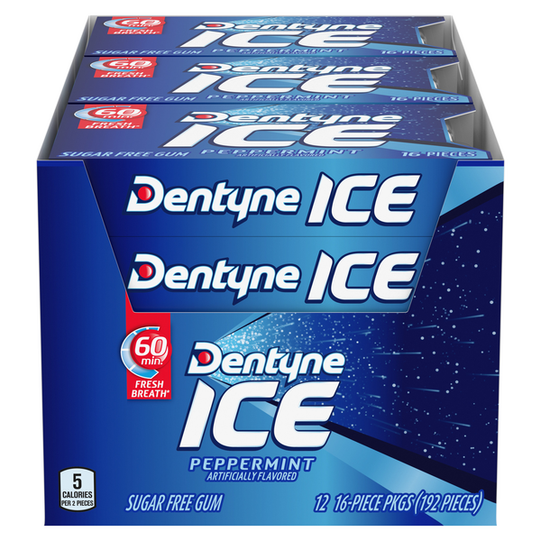 Dentyne Ice Sugar Free Gum, Peppermint, 16 Pieces, 12 ct