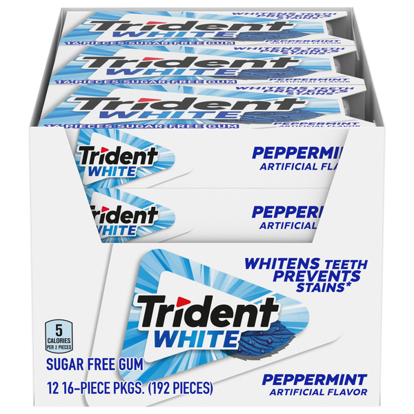 Trident White Sugar Free Gum, Peppermint, 16 Pieces, 12 ct