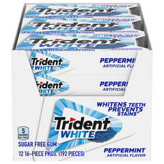 Trident White Sugar Free Gum, Peppermint, 16 Pieces, 12 ct