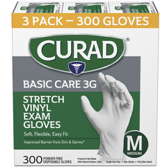 Curad Basic Care 3G Vinyl Exam Gloves, Medium, 300 ct