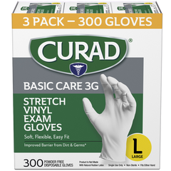 Curad Basic Care 3G Vinyl Exam Gloves, Large, 300 ct