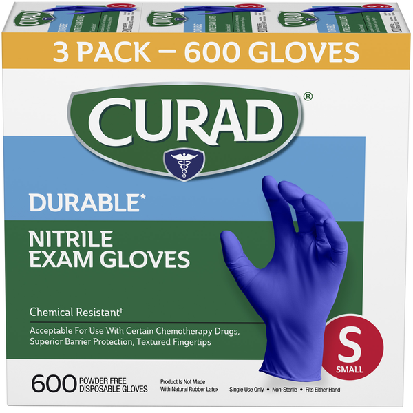 Curad Durable Nitrile Exam Gloves, Small, 600 ct