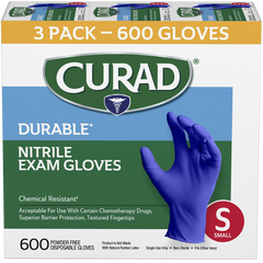 Curad Durable Nitrile Exam Gloves, Small, 600 ct