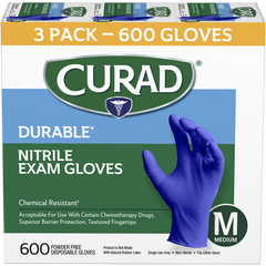 Curad Durable Nitrile Exam Gloves, Medium, 600 ct