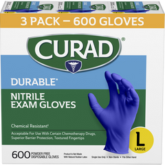 Curad Durable Nitrile Exam Gloves, Large, 600 ct