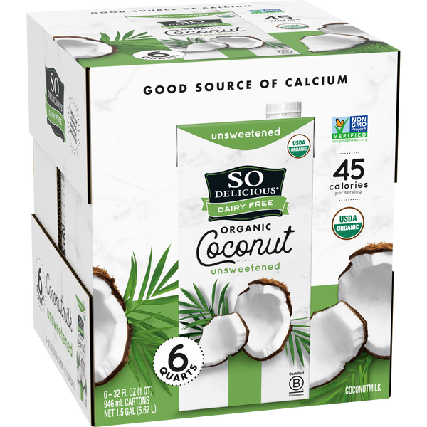 So Delicious Dairy Free Organic Coconutmilk, Unsweetened, 32 fl oz, 6 ct