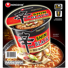 Nongshim Shin Ramyun Black Premium Noodle Soup Cup, Spicy, 3.5 oz, 8 ct