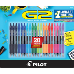 Pilot G2 Retractable Gel Pen, Fine Point 0.7mm, Assorted Ink Colors, 20 ct