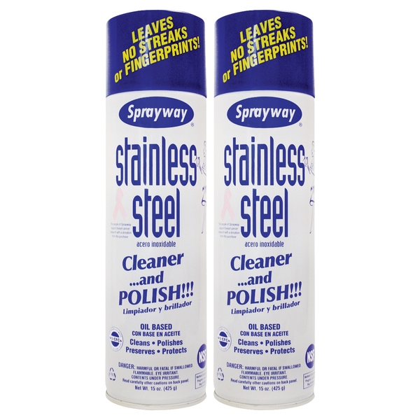 Sprayway Stainless Steel Cleaner and Polish, 15 oz, 2 ct