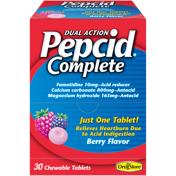 Pepcid Complete Dual Action Heartburn Relief, Chewable Tablets, Berry, 30 ct