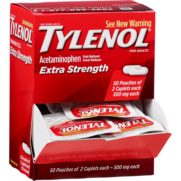 Tylenol Extra Strength Acetaminophen Caplets, Dispenser Pack, 2 Caplets, 50 ct