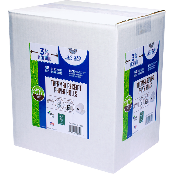 Forest Select Thermal Receipt Paper Rolls, White, 3-1/8" x 230', 48 Rolls