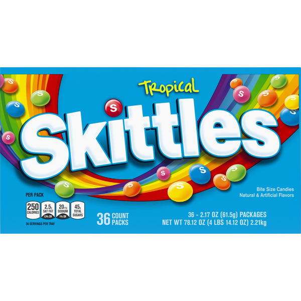 Skittles Tropical Full Size Chewy Candy, 2.17 oz, 36 ct