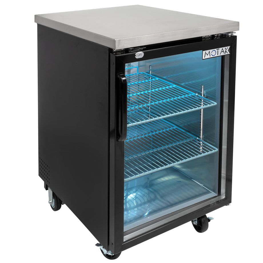 MoTak MBB-1D-27-G-X 23 1/2" Bar Refrigerator - 1 Swinging Glass Door, Black, 115v