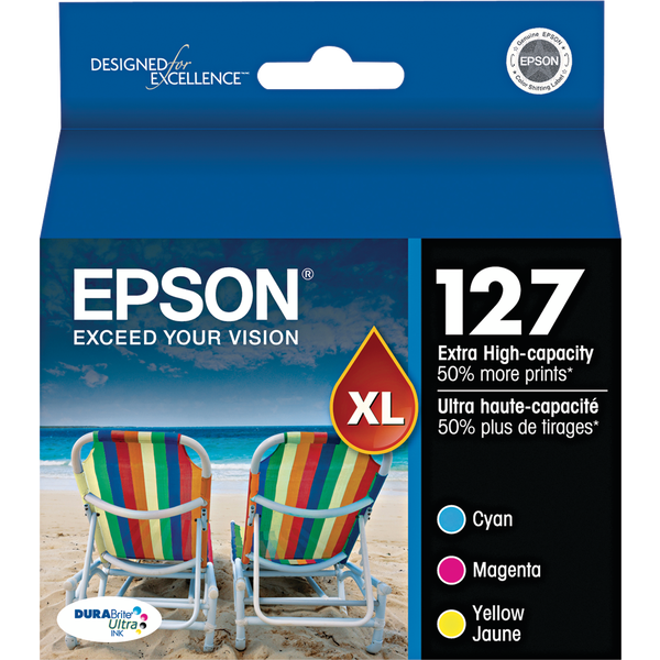 Epson 127XL Ink Cartridge, Extra High Yield, Cyan/Magenta/Yellow, 3 pk