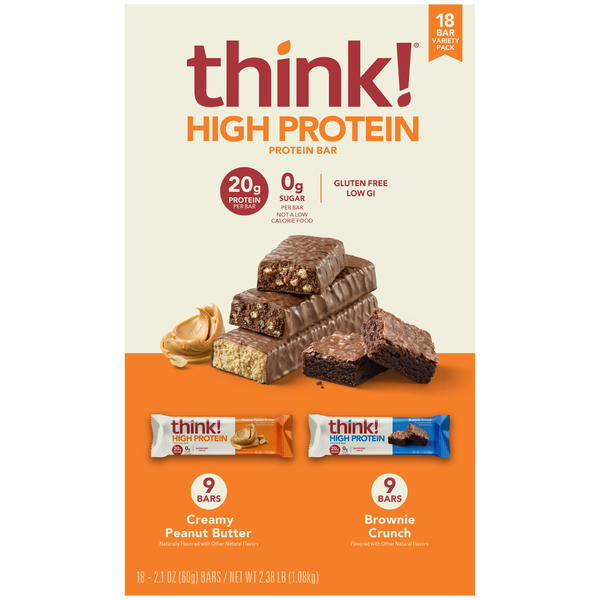 think! High Protein Bars, 20g Protein, Variety Pack, 2.1 oz, 18 ct