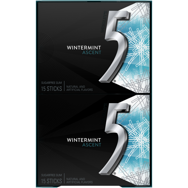 5 Gum Sugar Free Chewing Gum, Wintermint Ascent, 15 Sticks, 10 ct